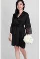 Lace Trimmed Satin Robe in Black