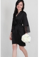 Lace Trimmed Satin Robe in Black