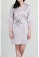 Lace Trimmed Satin Robe in Smoke