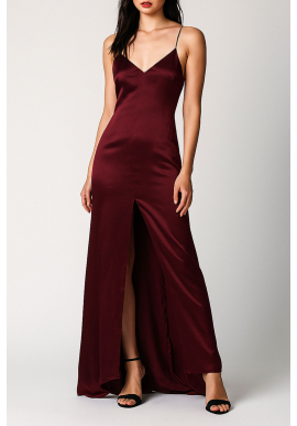 Brooke V Satin Slit Dress